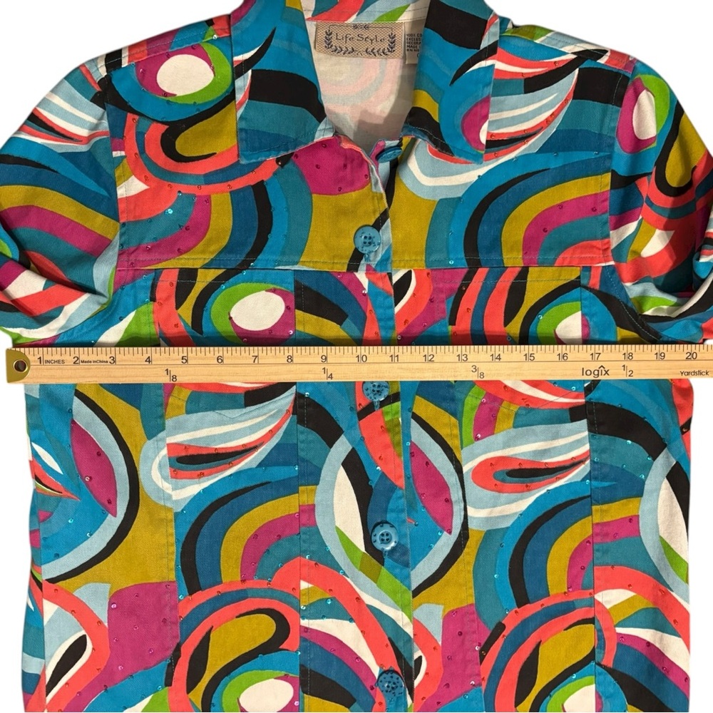 🚨3 for $15 Life Style Vintage Wearable Art Button Up Jacket Size Medium Sequins - Picture 8 of 14